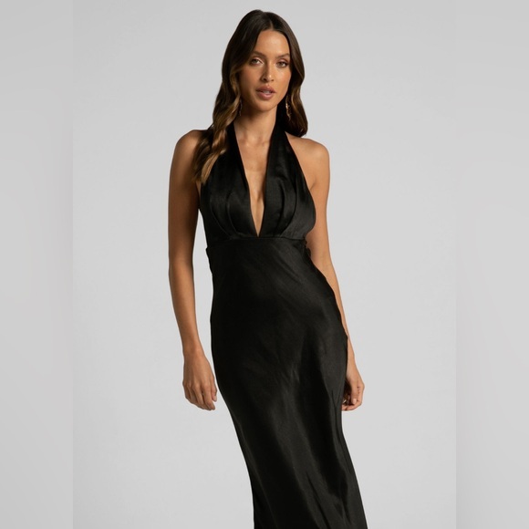 maria bianca nero silk dress Maria Bianca Nero Halter V Neck Silk Midi Dress Black M Dresses
